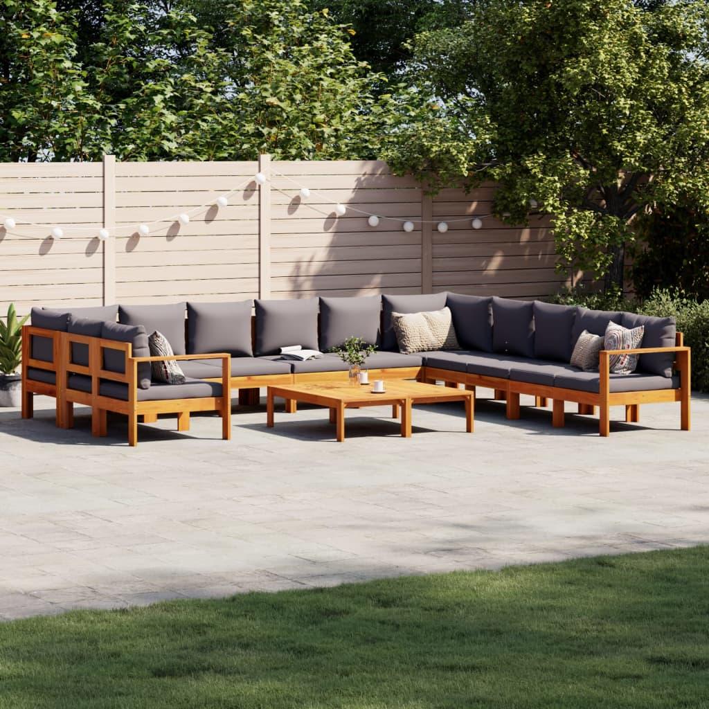 Set de sofás de jardín con cojines 9 pzas madera maciza acacia