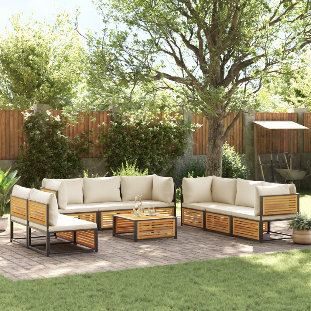 Set de sofás de jardín con cojines 9 pzas madera maciza acacia