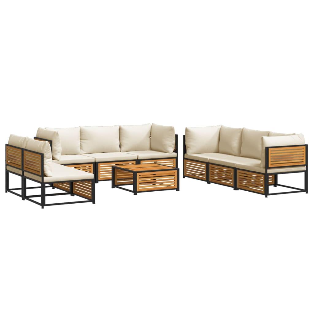 Set de sofás de jardín con cojines 9 pzas madera maciza acacia