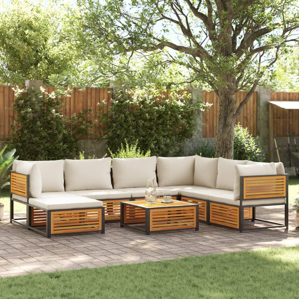 Set de sofás de jardín con cojines 8 pzas madera maciza acacia