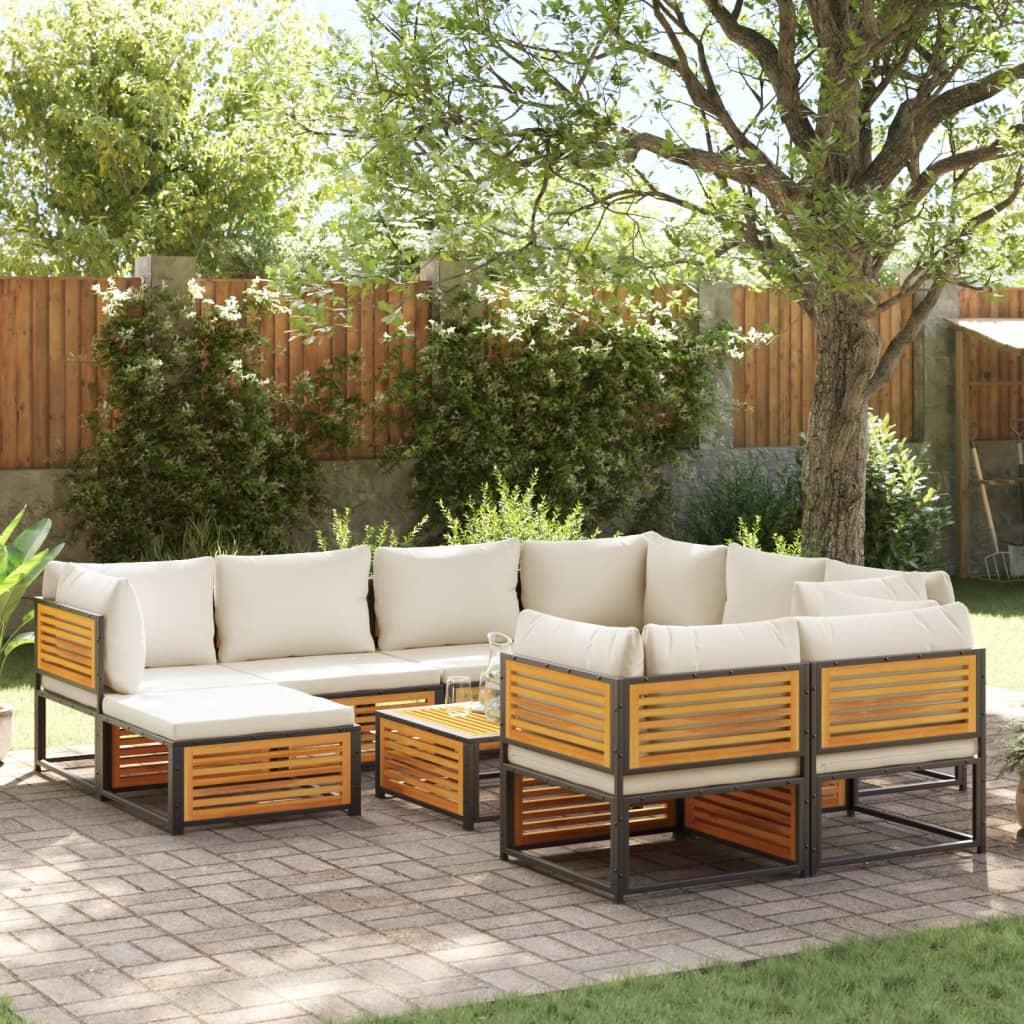 Set de sofás de jardín con cojines 10 pzas madera maciza acacia