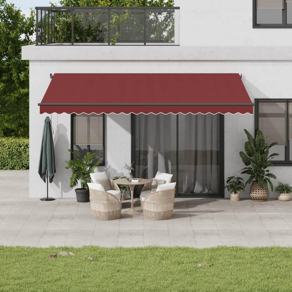 Toldo retráctil automático con LEDs color burdeos 400x350 cm