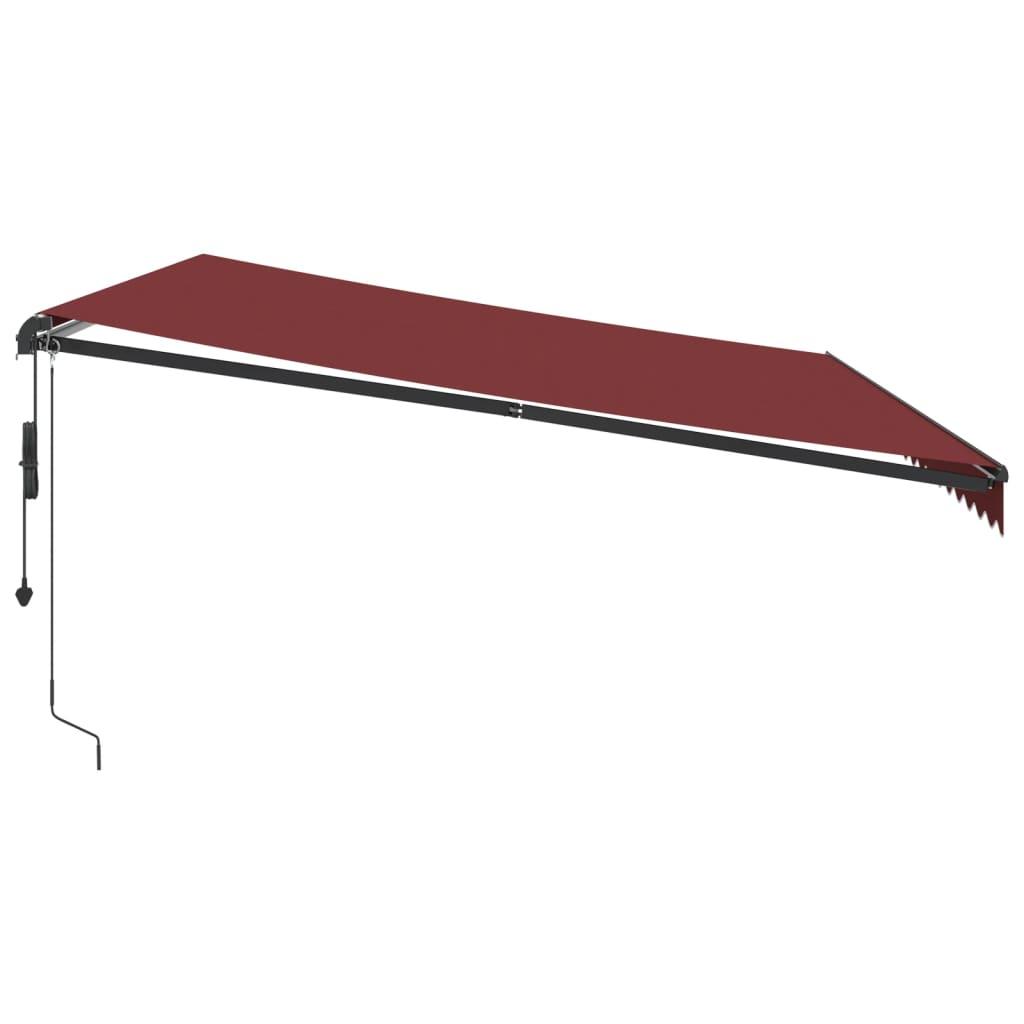Toldo retráctil automático con LEDs color burdeos 400x350 cm