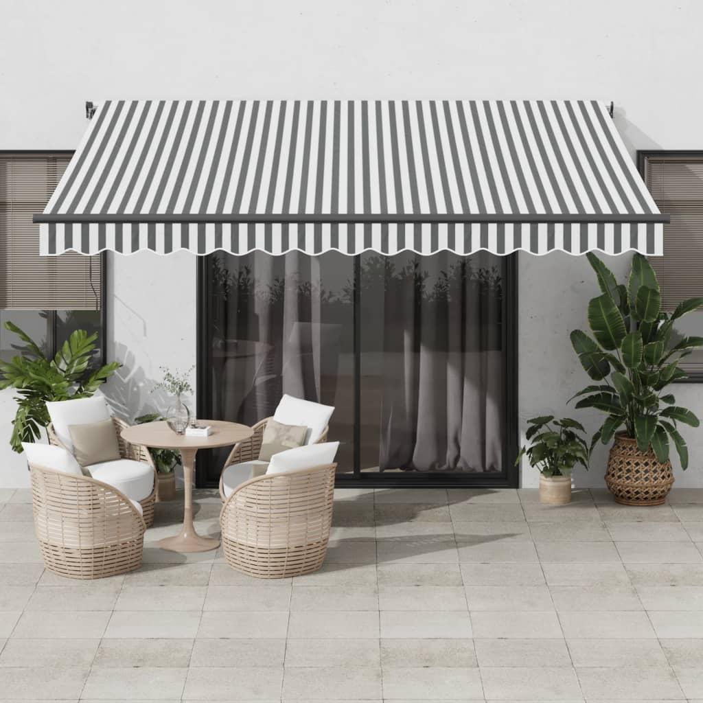 Toldo retráctil manual gris antracita y blanco 400x350 cm