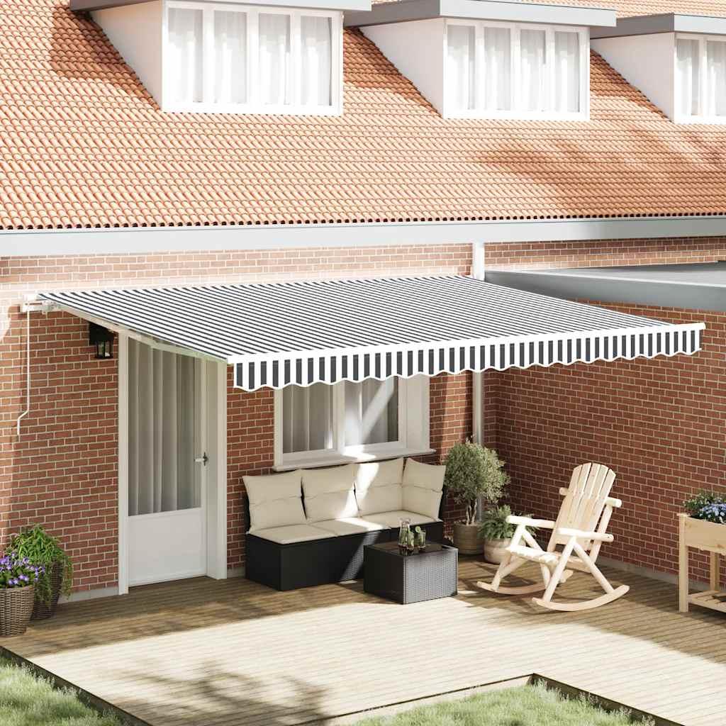 Toldo retráctil manual gris antracita y blanco 450x300 cm