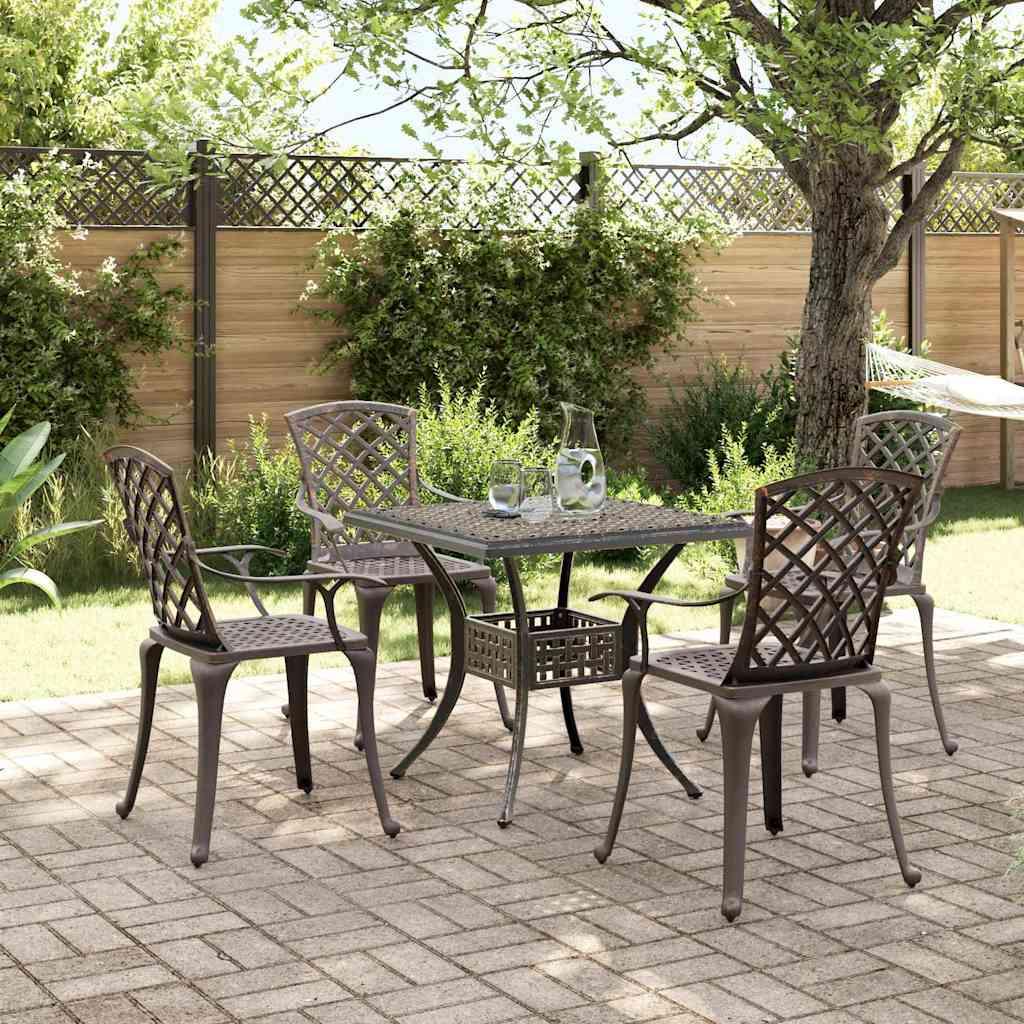 Juego de comedor de jardín 5 piezas aluminio fundido bronce