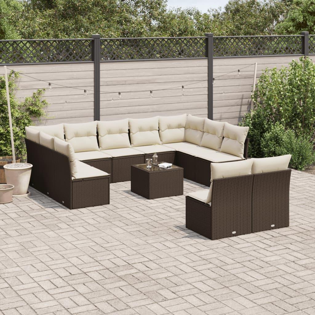 Set de sofás de jardín y cojines 12 pzas ratán sintético