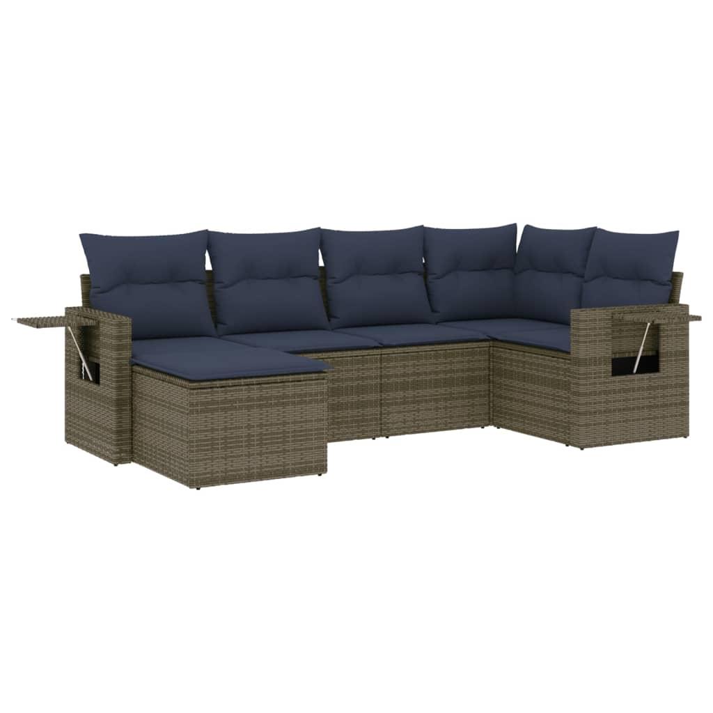Conjunto de sofá de jardín de 6 piezas con cojines, color beige, poliratán