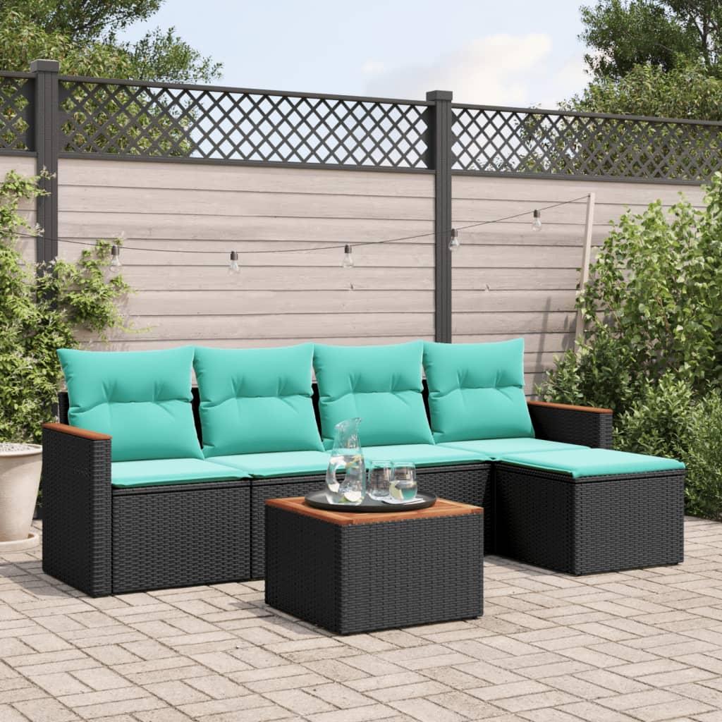 Conjunto de sofá de jardín de 6 piezas con cojines, color beige, poliratán