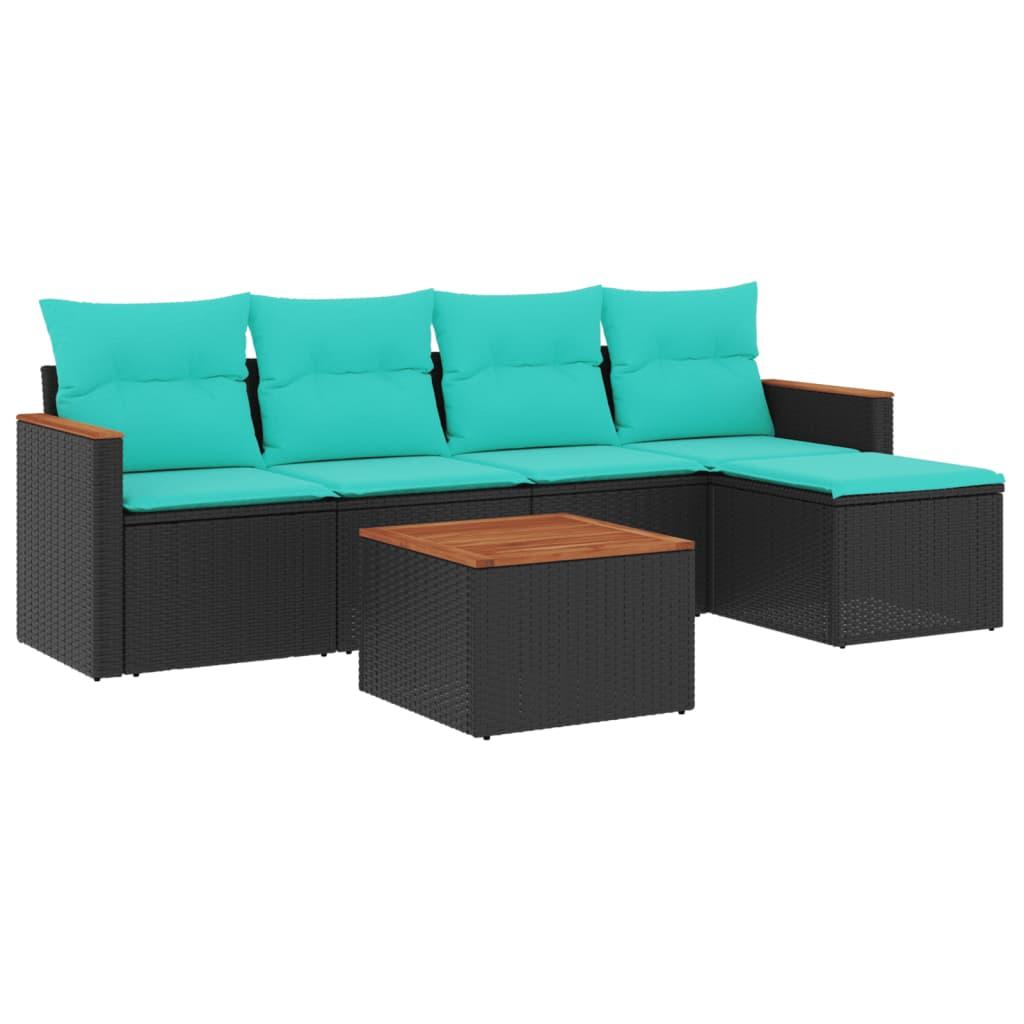 Conjunto de sofá de jardín de 6 piezas con cojines, color beige, poliratán