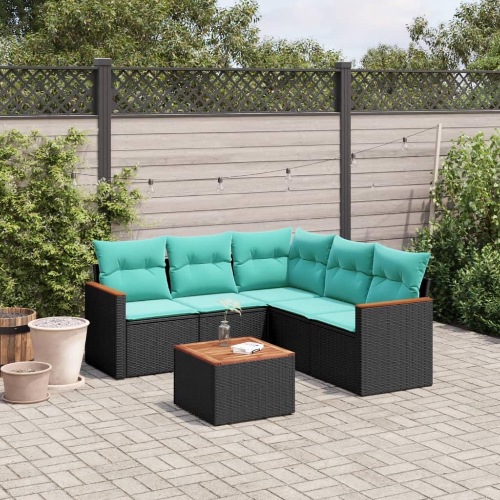 Conjunto de sofá de jardín de 6 piezas con cojines, color beige, poliratán