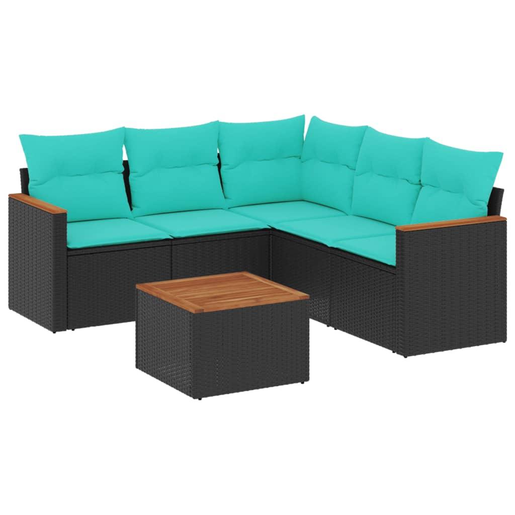 Conjunto de sofá de jardín de 6 piezas con cojines, color beige, poliratán