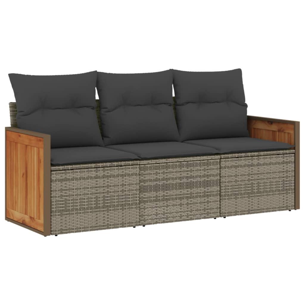 Set de sofá de jardín 3 pzas y cojines ratán sintético gris