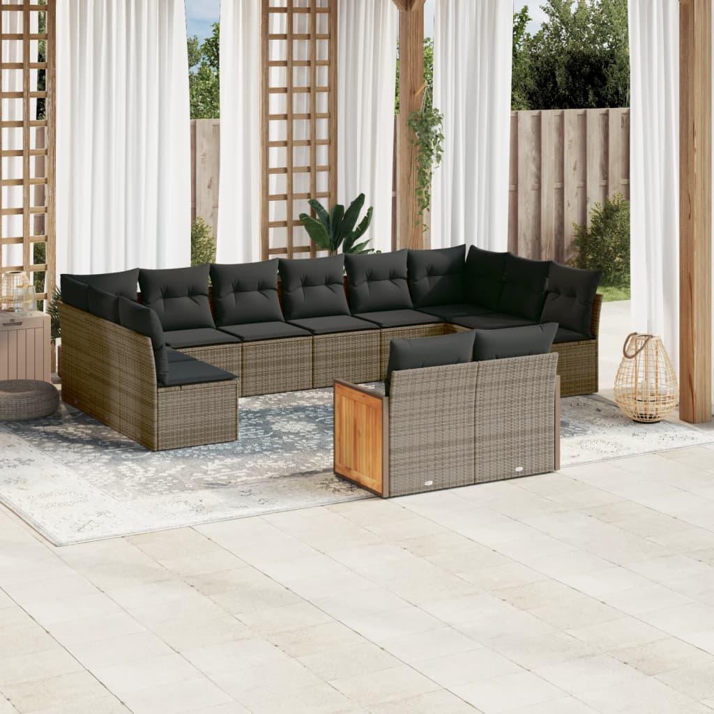 Set de sofás de jardín y cojines 12 pzas ratán sintético