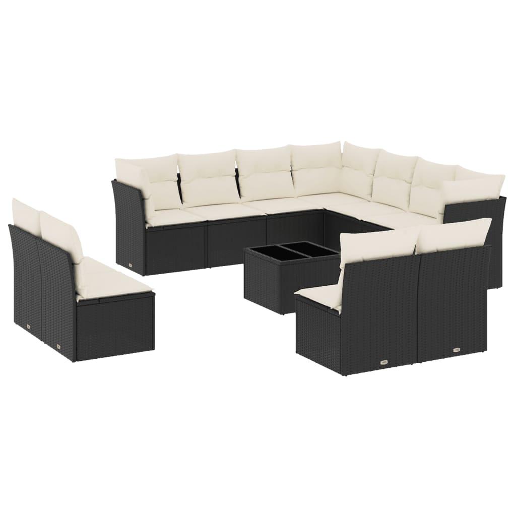 Set de sofás de jardín 12 piezas cojines ratán sintético negro