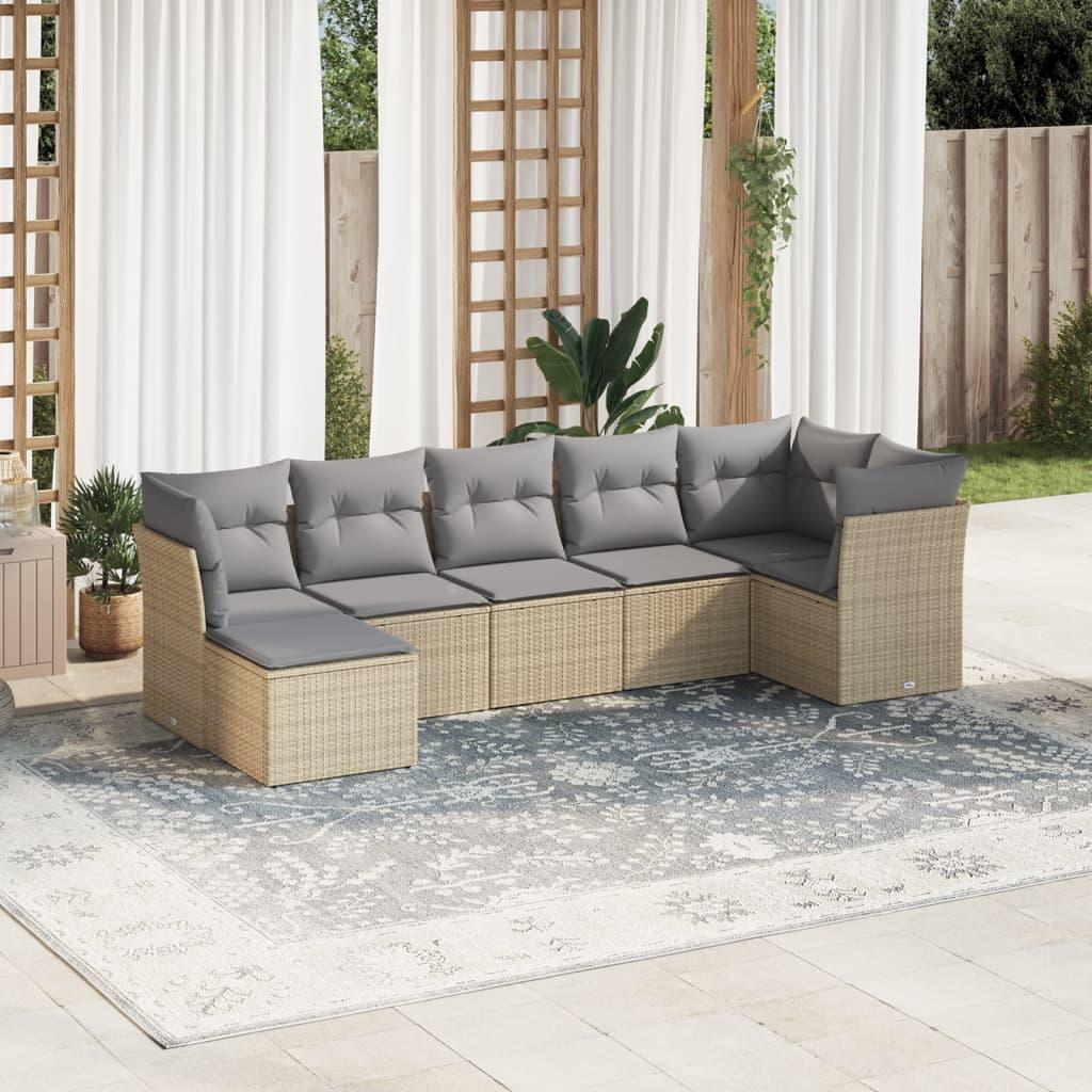 Set de sofás de jardín 7 piezas y cojines ratán sintético negro