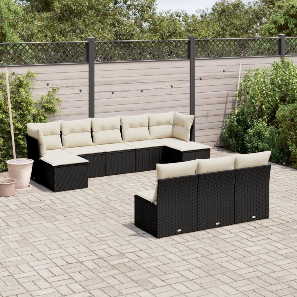 Set de sofás de jardín 10 pzas con cojines ratán sintético gris