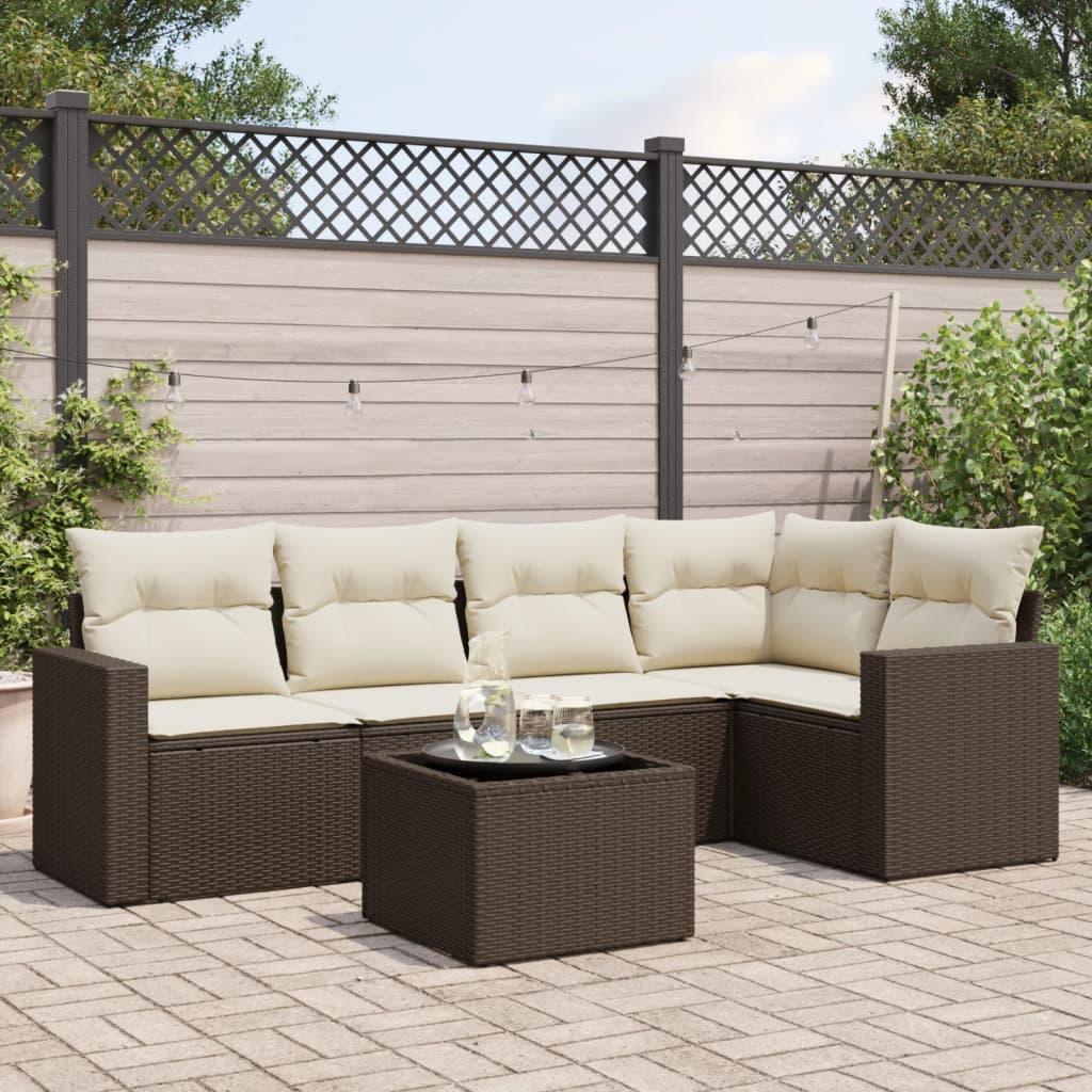 Set de sofás de jardín 6 piezas y cojines ratán sintético negro