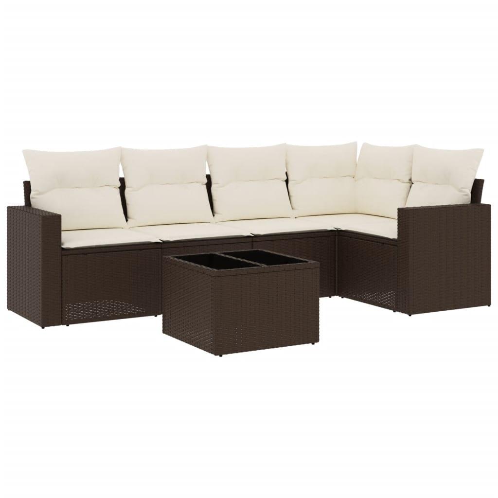 Set de sofás de jardín 6 piezas y cojines ratán sintético negro