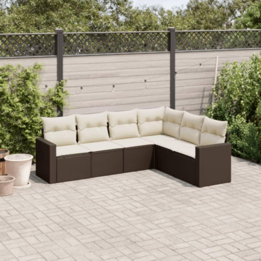 Set de sofás de jardín 6 piezas y cojines ratán sintético