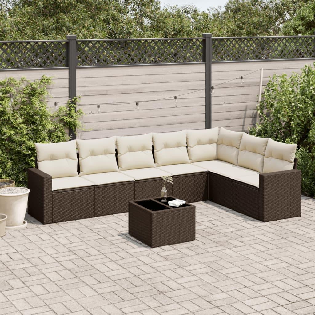Set de sofás de jardín 8 piezas y cojines ratán sintético