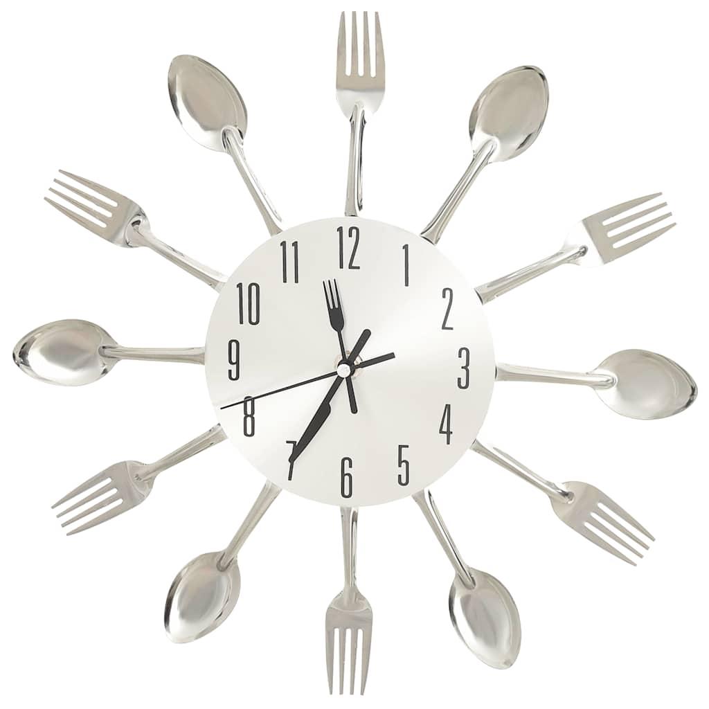 Reloj de pared diseño cuchara y tenedor plateado 31 cm aluminio