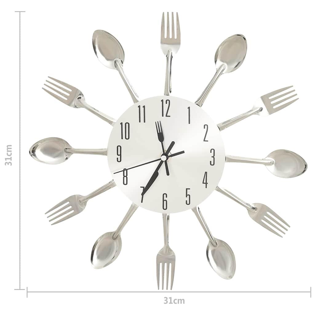 Reloj de pared diseño cuchara y tenedor plateado 31 cm aluminio