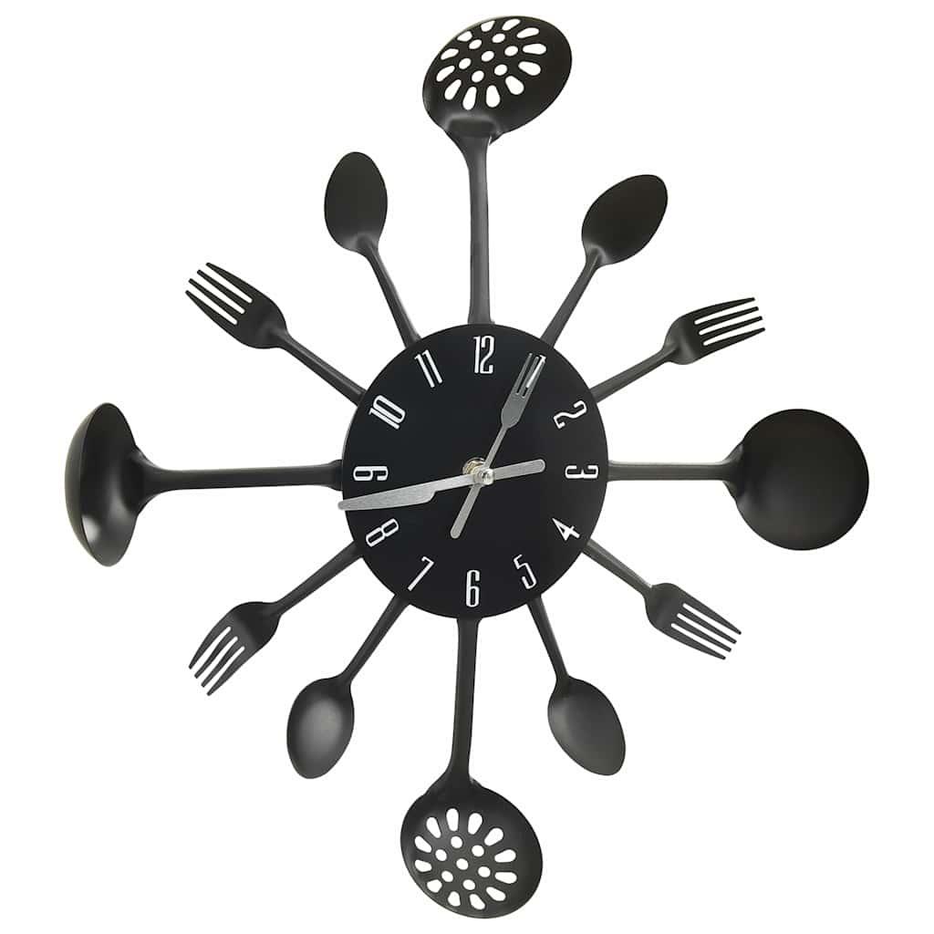 Reloj de pared diseño cuchara y tenedor plateado 31 cm aluminio
