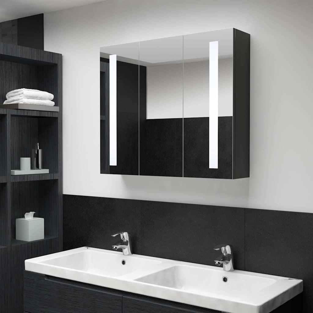 Mueble de baño con espejo LED blanco brillante 89x14x62 cm