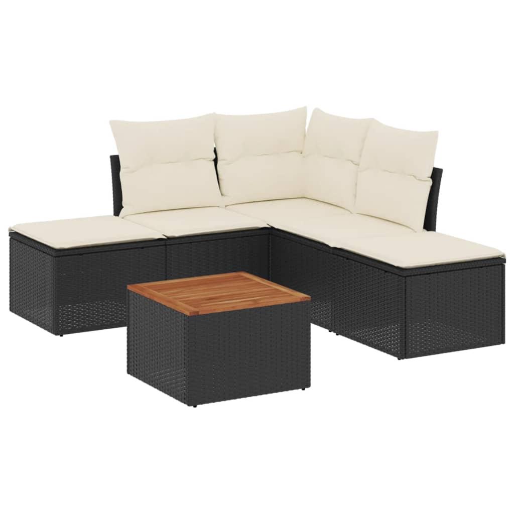 Set de sofás de jardín 6 piezas y cojines ratán sintético negro