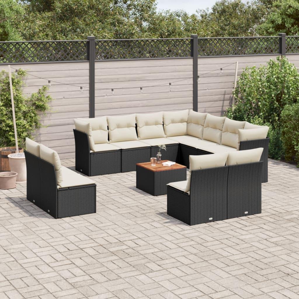 Set de sofás de jardín 12 piezas cojines ratán sintético negro