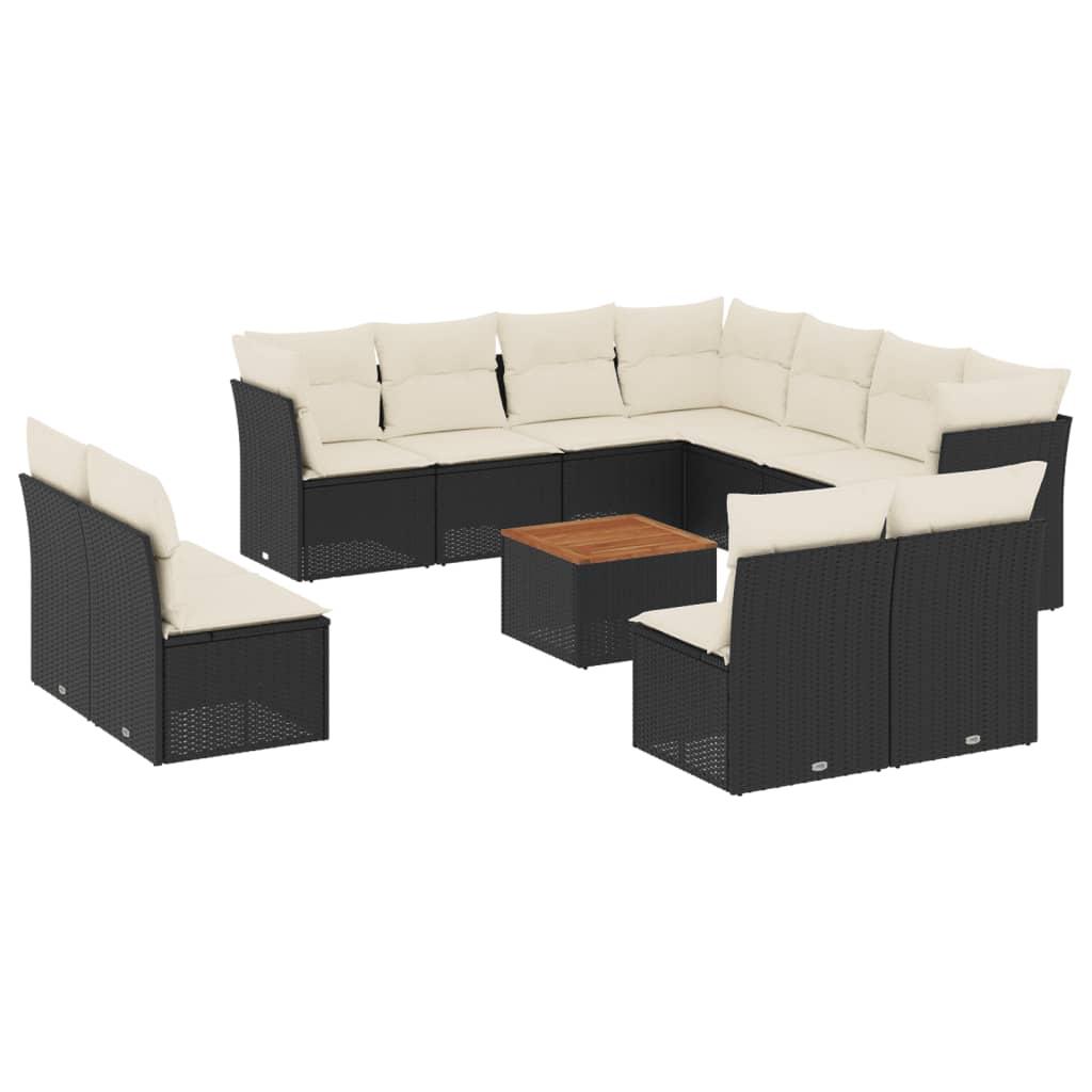 Set de sofás de jardín 12 piezas cojines ratán sintético negro
