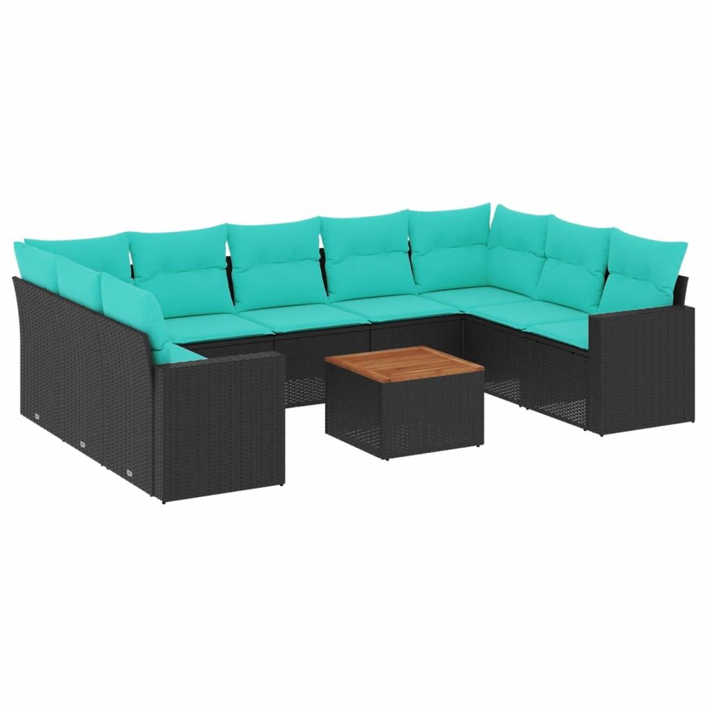 Set de sofás de jardín 10pzas con cojines ratán sintético negro