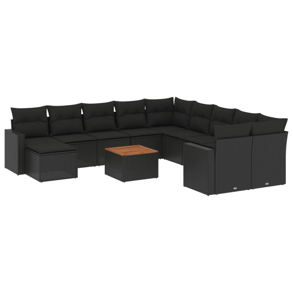 Set de sofás de jardín y cojines 12 pzas ratán sintético