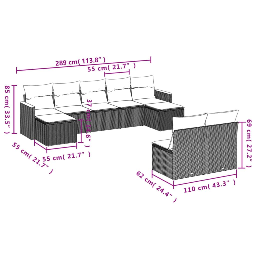 Set de sofás de jardín 9 pzas con cojines ratán sintético beige