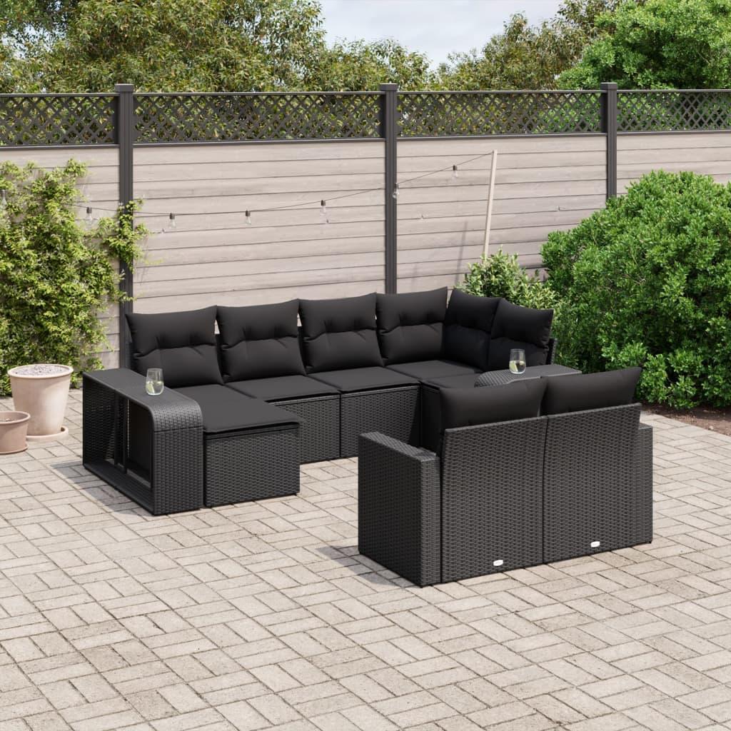 Set de sofás de jardín 10 pzas con cojines ratán sintético gris