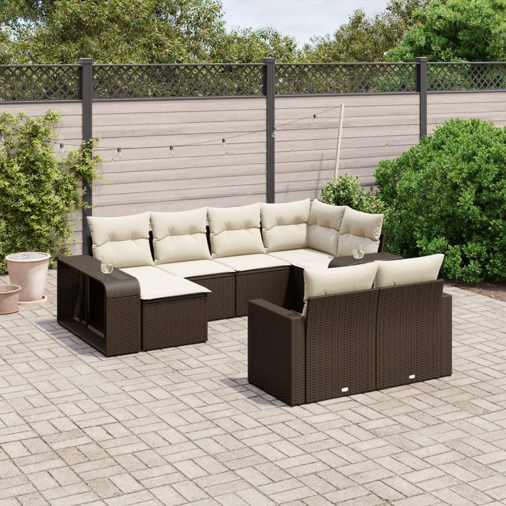 Set de sofás de jardín 10 pzas con cojines ratán sintético gris