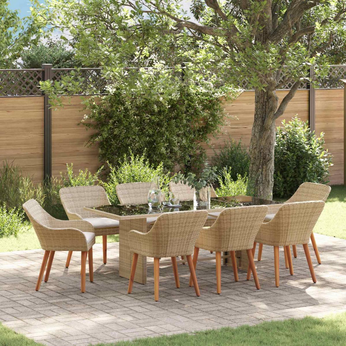 Conjunto de Comedor de Jardín 9 uds. ratán sintético