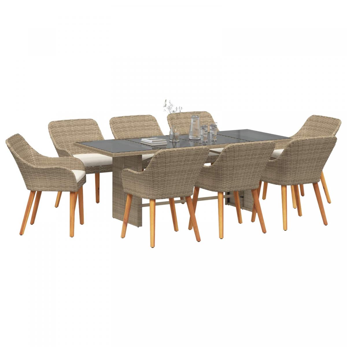 Conjunto de Comedor de Jardín 9 uds. ratán sintético