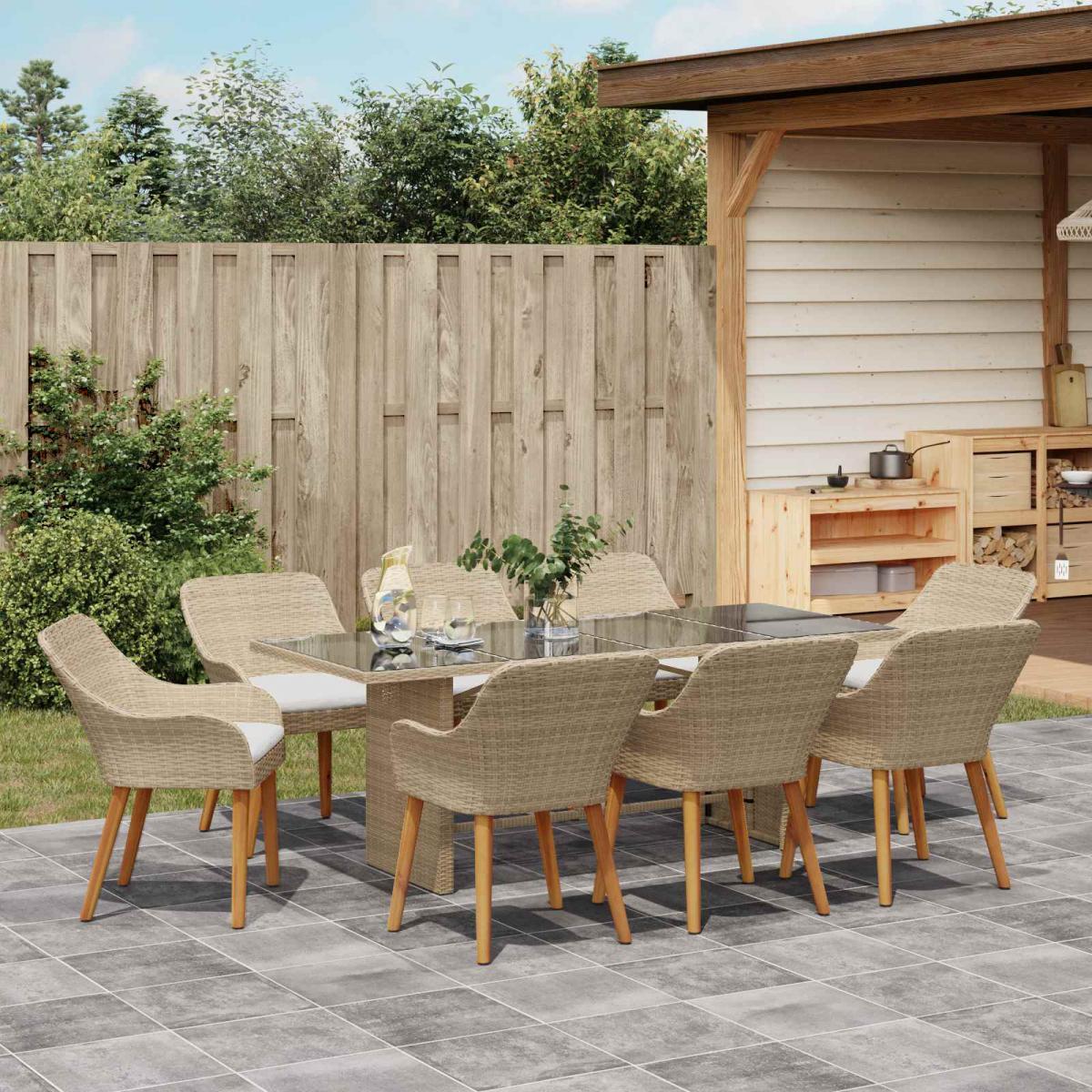 Conjunto de Comedor de Jardín 9 uds. ratán sintético