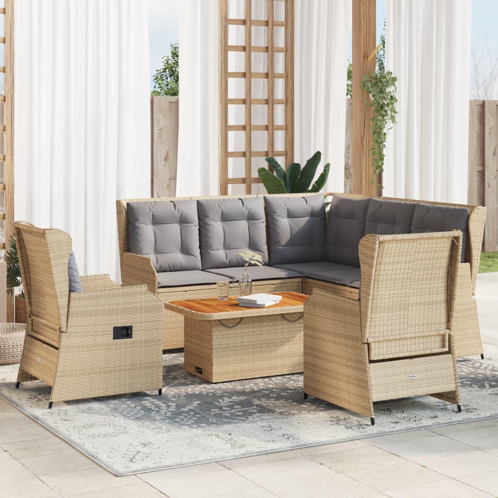 Set de muebles jardín con cojines 6 pzas ratán sintético beige