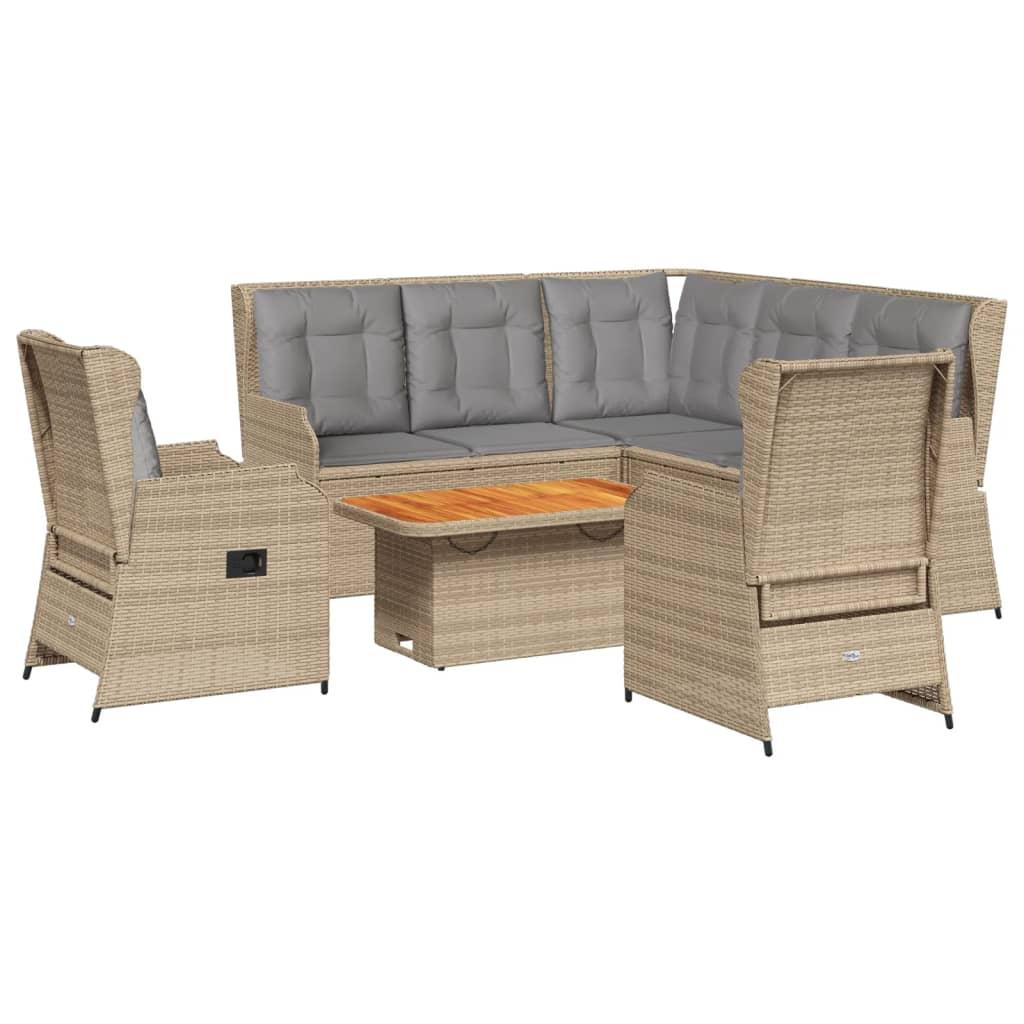 Set de muebles jardín con cojines 6 pzas ratán sintético beige
