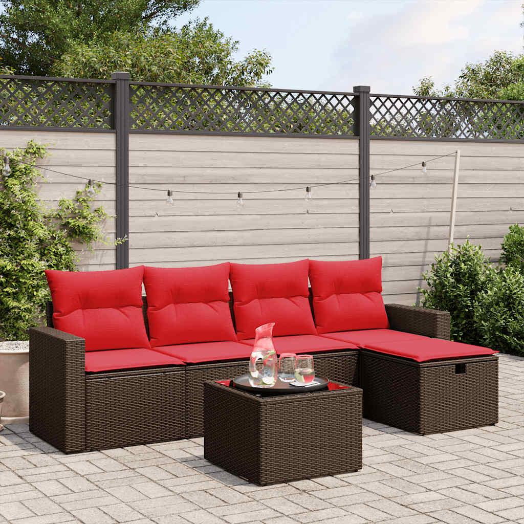 Conjunto de sofá de jardín de 6 piezas con cojines, color beige, poliratán