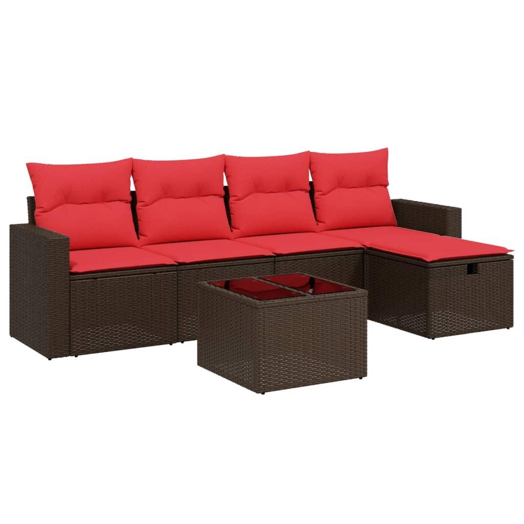 Conjunto de sofá de jardín de 6 piezas con cojines, color beige, poliratán