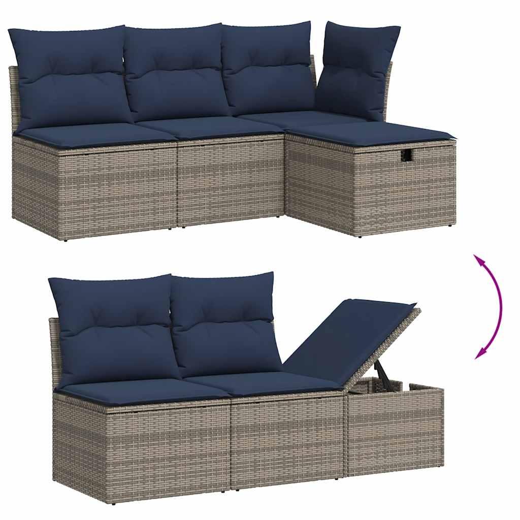Conjunto de sofá de jardín de 6 piezas con cojines, color beige, poliratán