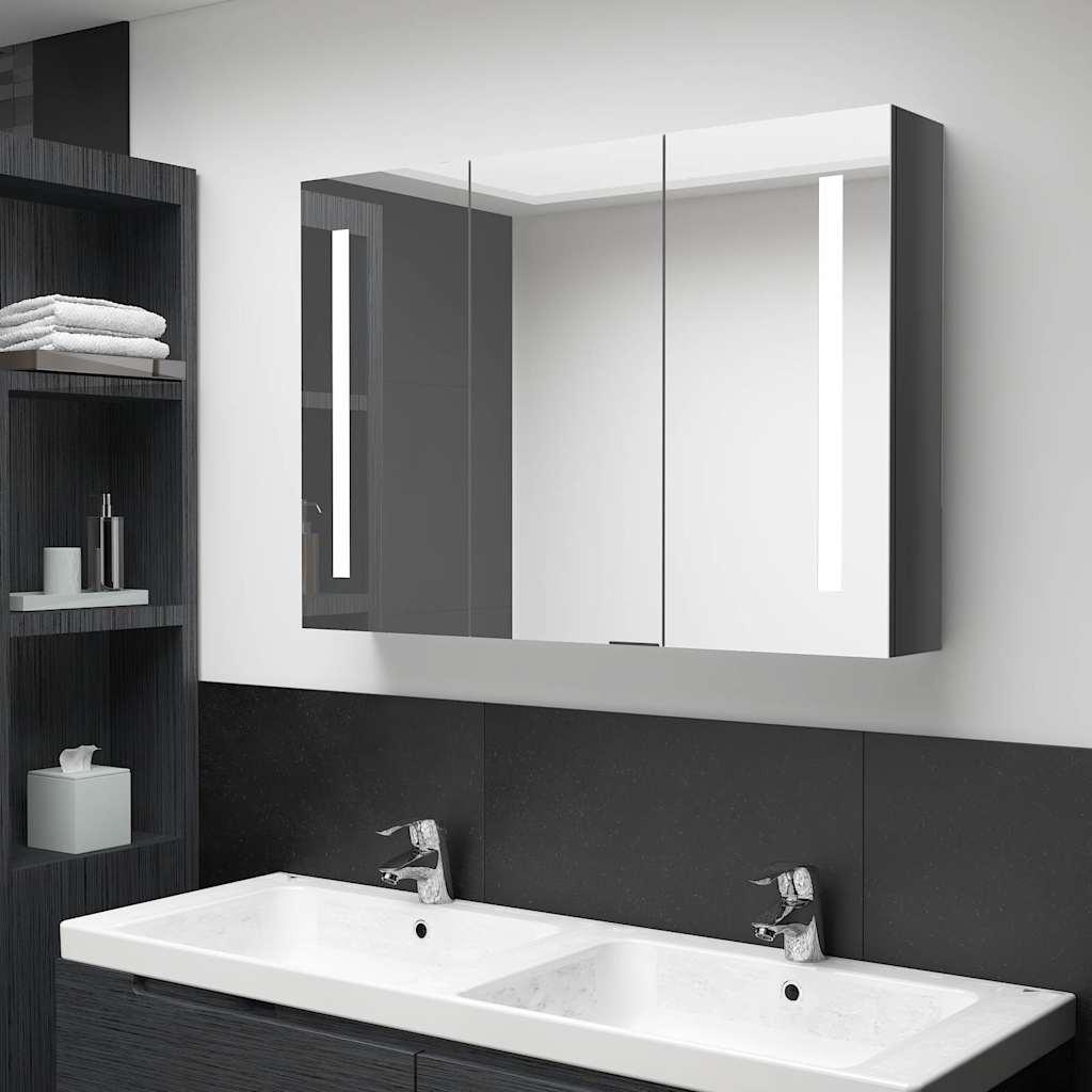 Mueble de baño con espejo LED blanco brillante 89x14x62 cm