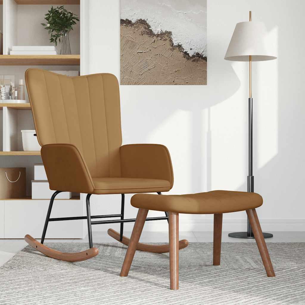 Silla mecedora con reposapiés terciopelo verde oscuro