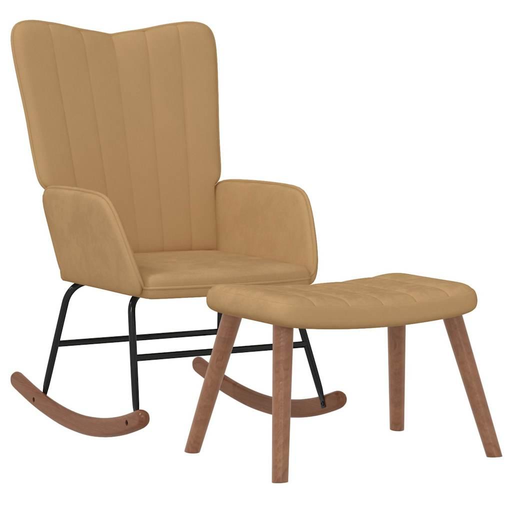 Silla mecedora con reposapiés terciopelo verde oscuro
