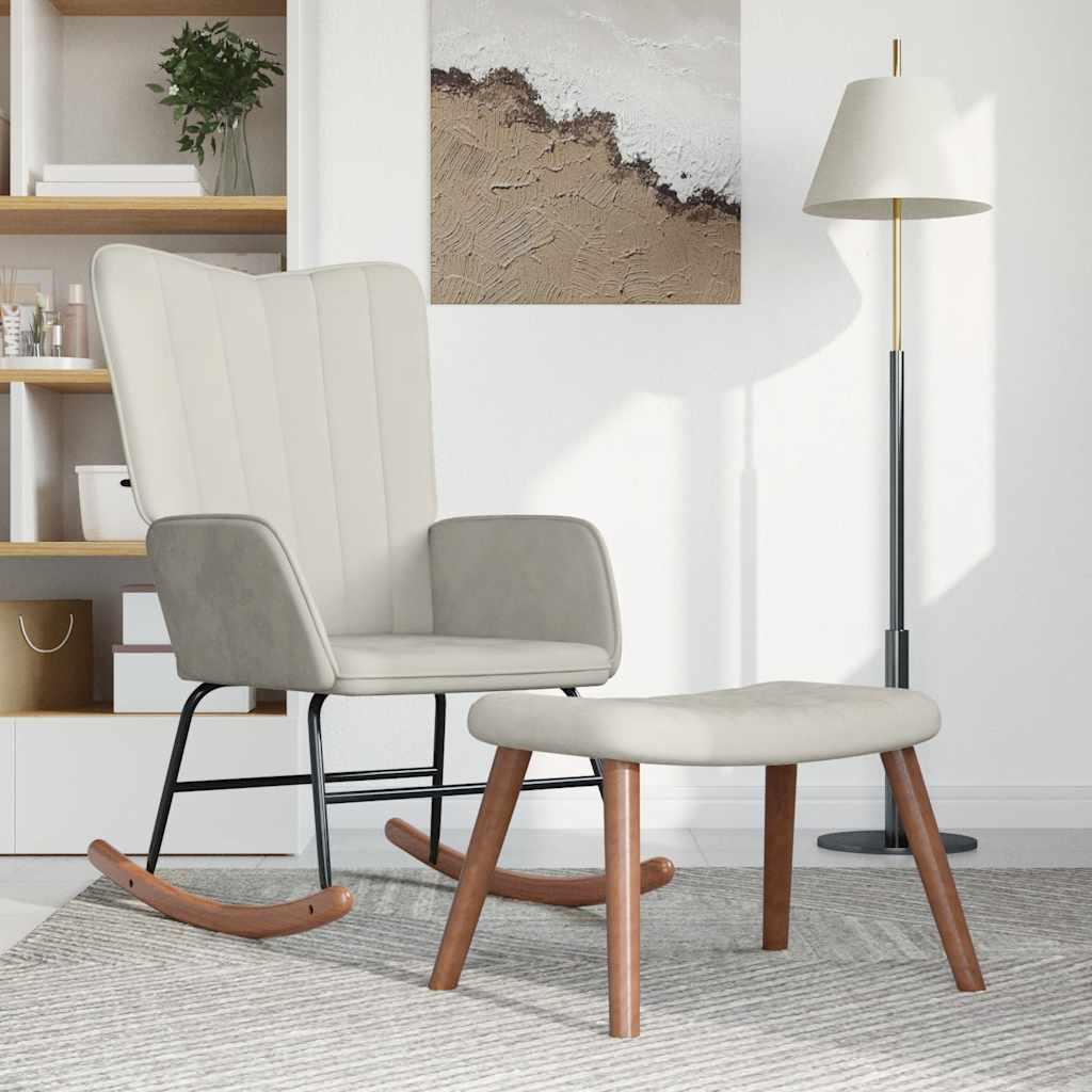 Silla mecedora con reposapiés terciopelo verde oscuro