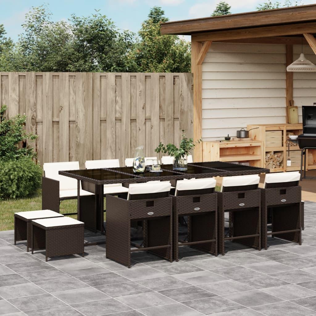 Set de muebles de jardín 13 pzas y cojines ratán sintético